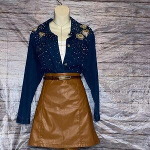 Quacker Factory Sequins Button Down Denim Top